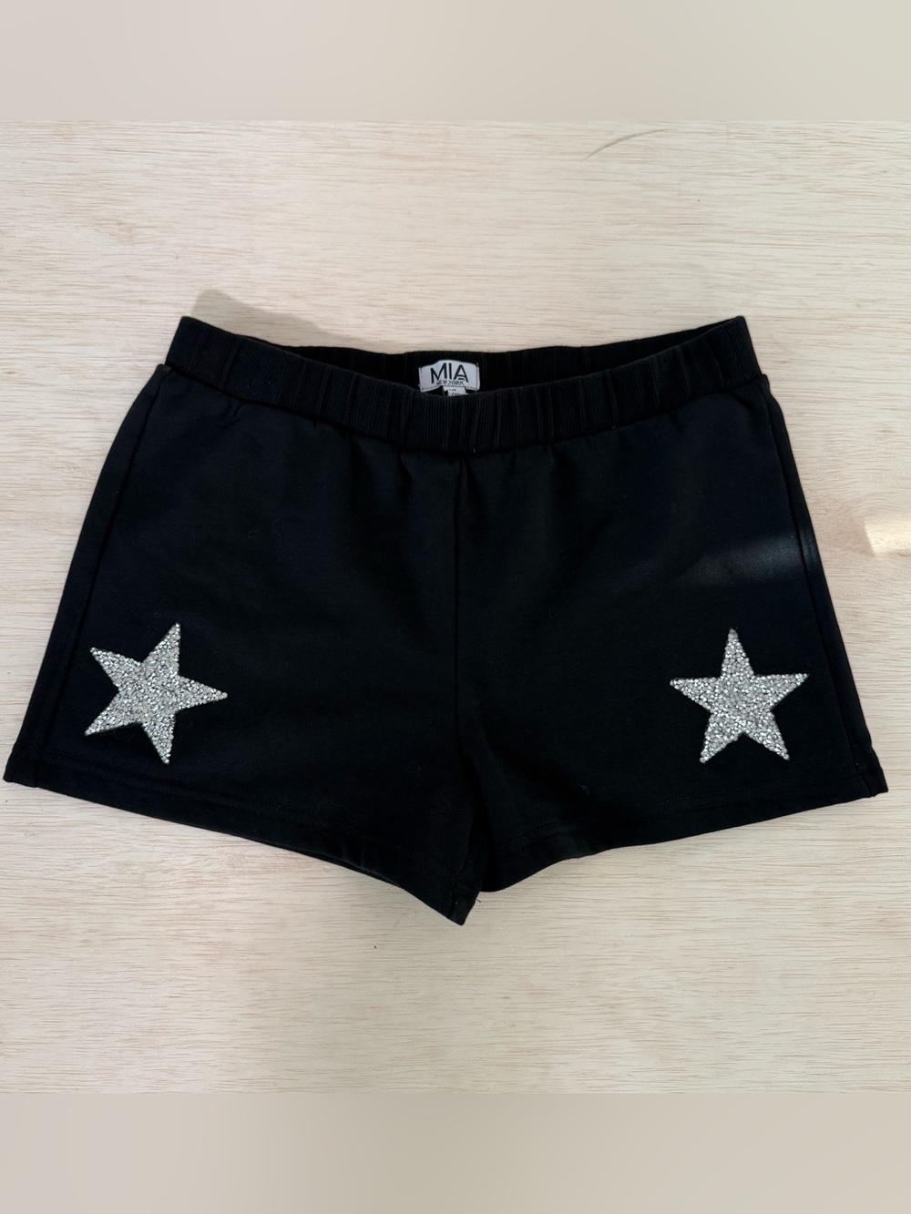 MIA Black Athletic Shorts with Silver Star Appliqués
